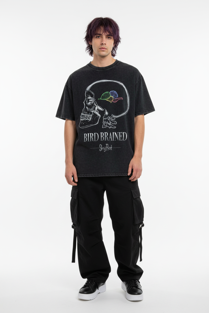 Bird Brained Snow Washed Oversized Tee